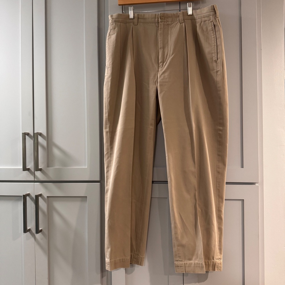 Vintage Polo Ralph Lauren Andrew Pant Khaki Tan Double Pleat Chino 36x30 Cotton